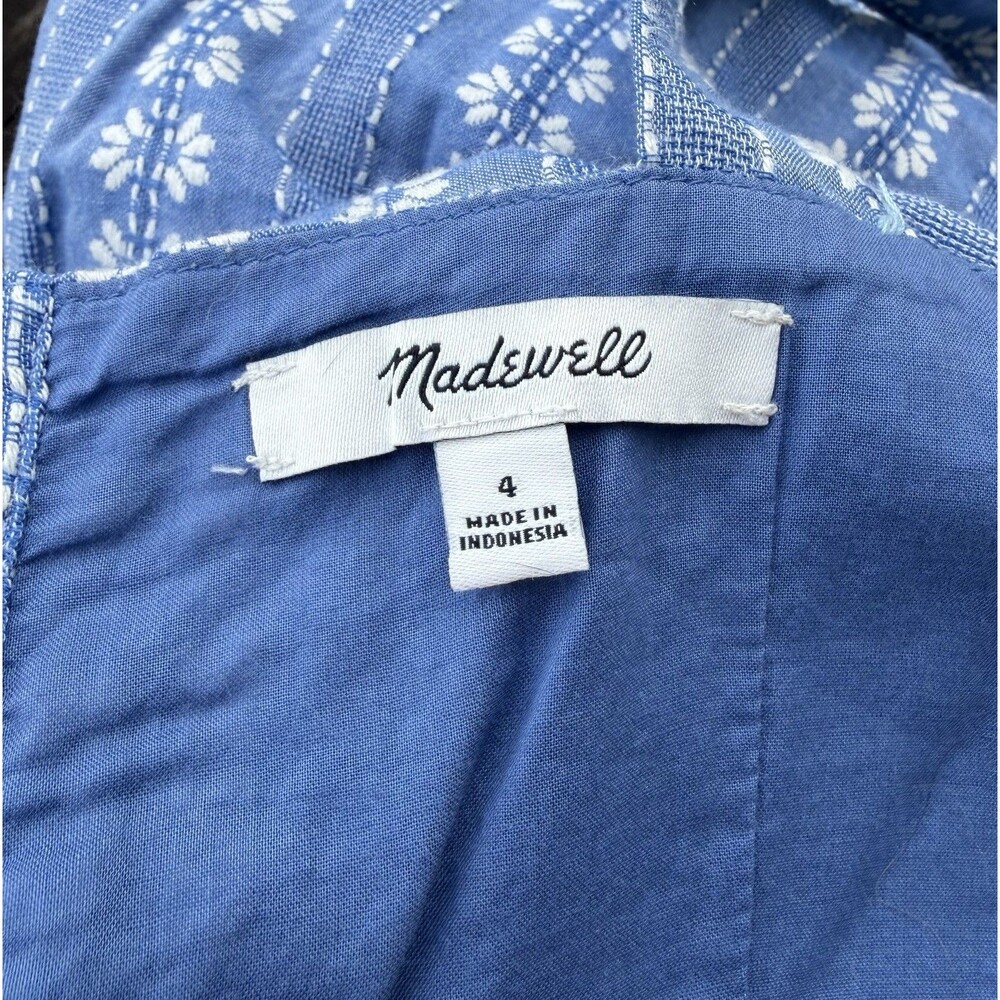 Madewell Blue Embroidered Floral Button Back Tiered Boho Midi Sun Dress Sz 4 - Picture 5 of 5